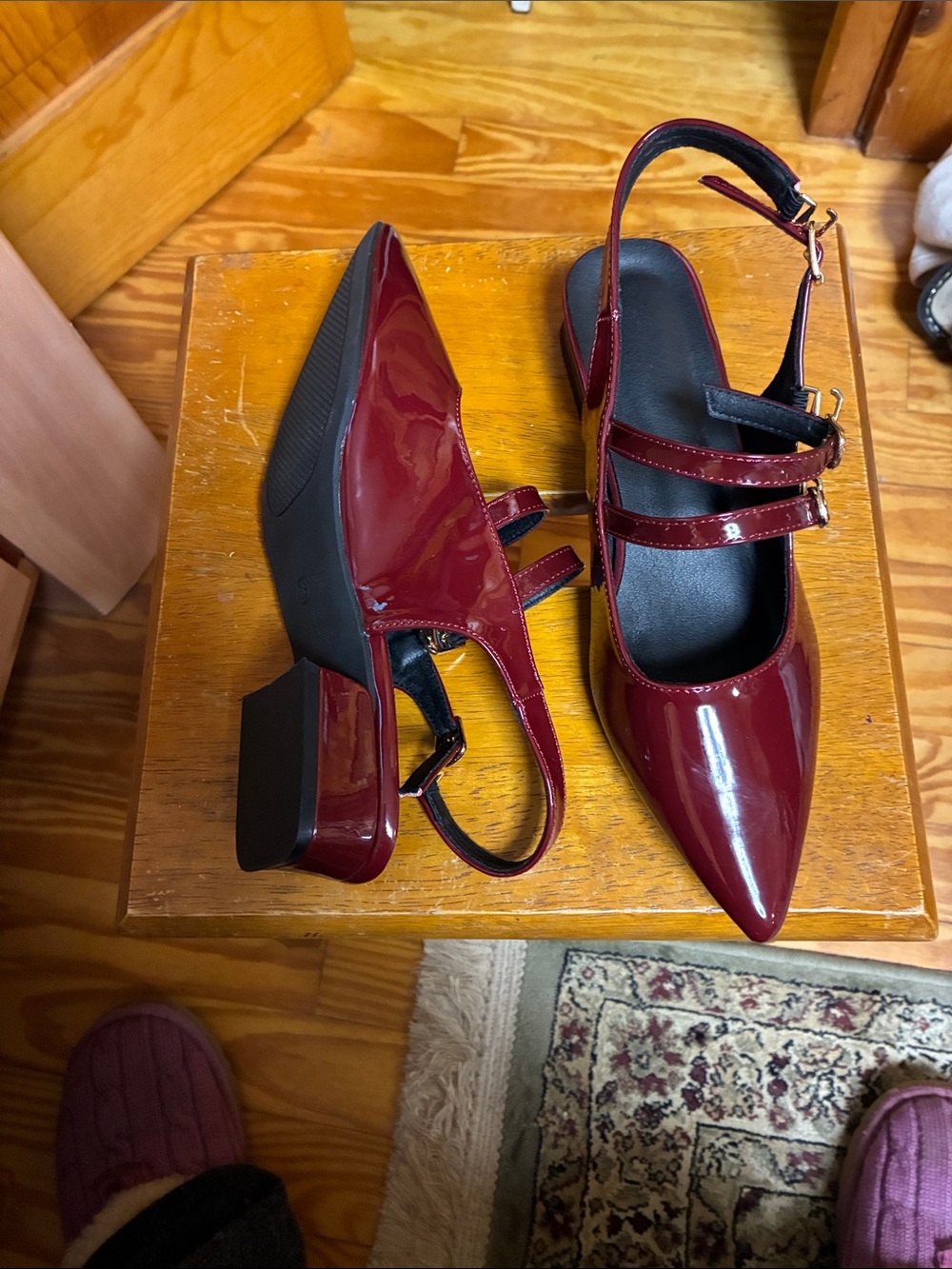 Patent Pointed-Toe Strappy Heels in Burgundy - Picture 3 of 3